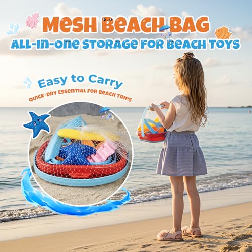 Portable Beach Sand Toys Set with Collapsible Bucket for Toddlers Ages 3-10