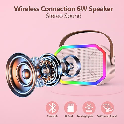 Portable Karaoke Machine for Kids & Adults – Bluetooth Speaker with Wireless Microphone, Pink
