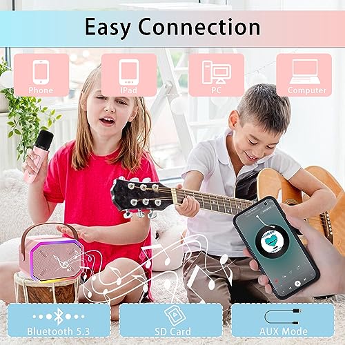 Portable Karaoke Machine for Kids & Adults – Bluetooth Speaker with Wireless Microphone, Pink