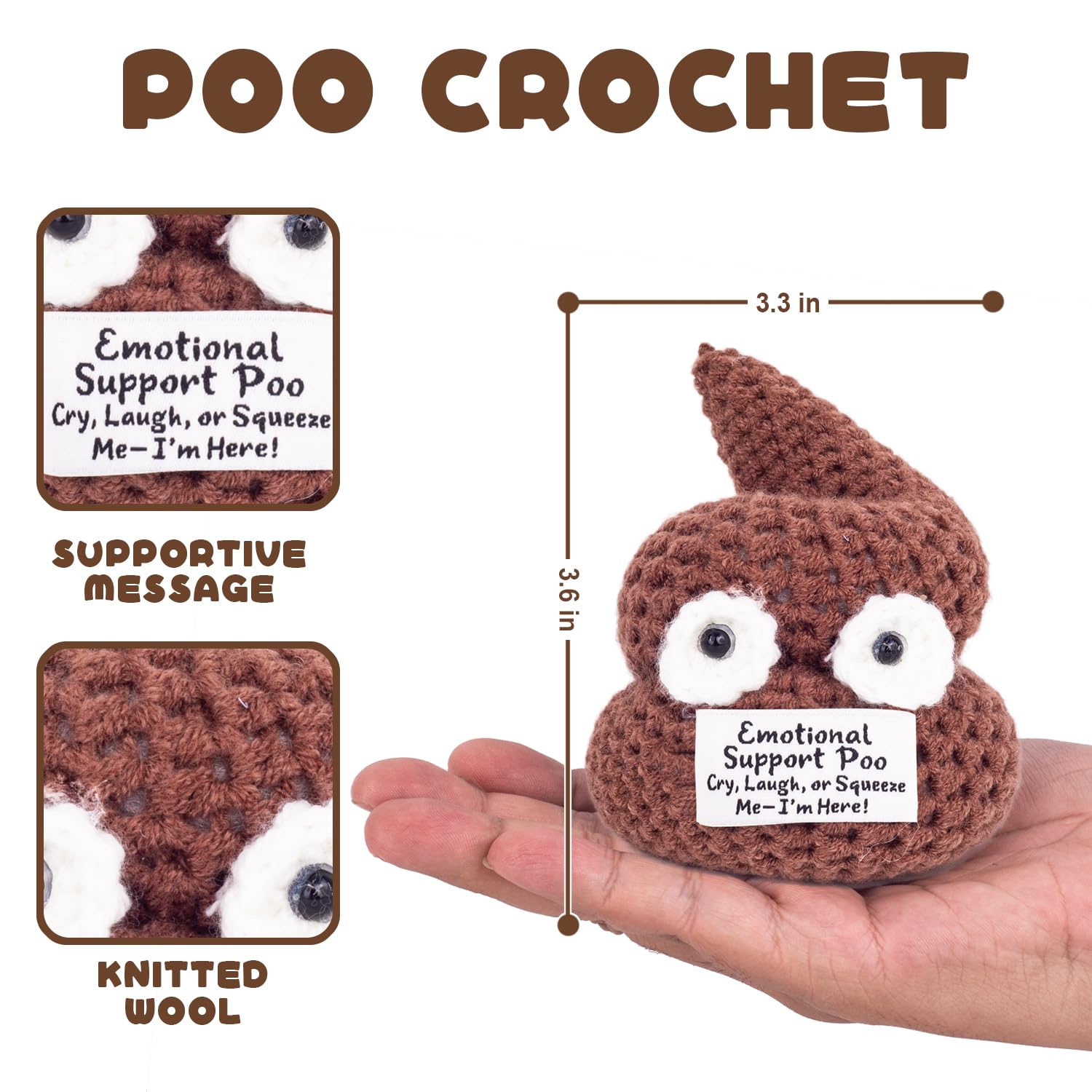 Positive Poo - Emotional Support Crochet Poop Toy, Funny Gag Gift for Adults