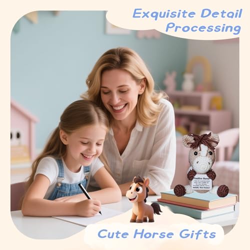 POSSHE Crochet Mini Horse Plush with Positive Card - Encouragement Gift for Friends, Coworkers, Birthday, Christmas Stocking Stuffer