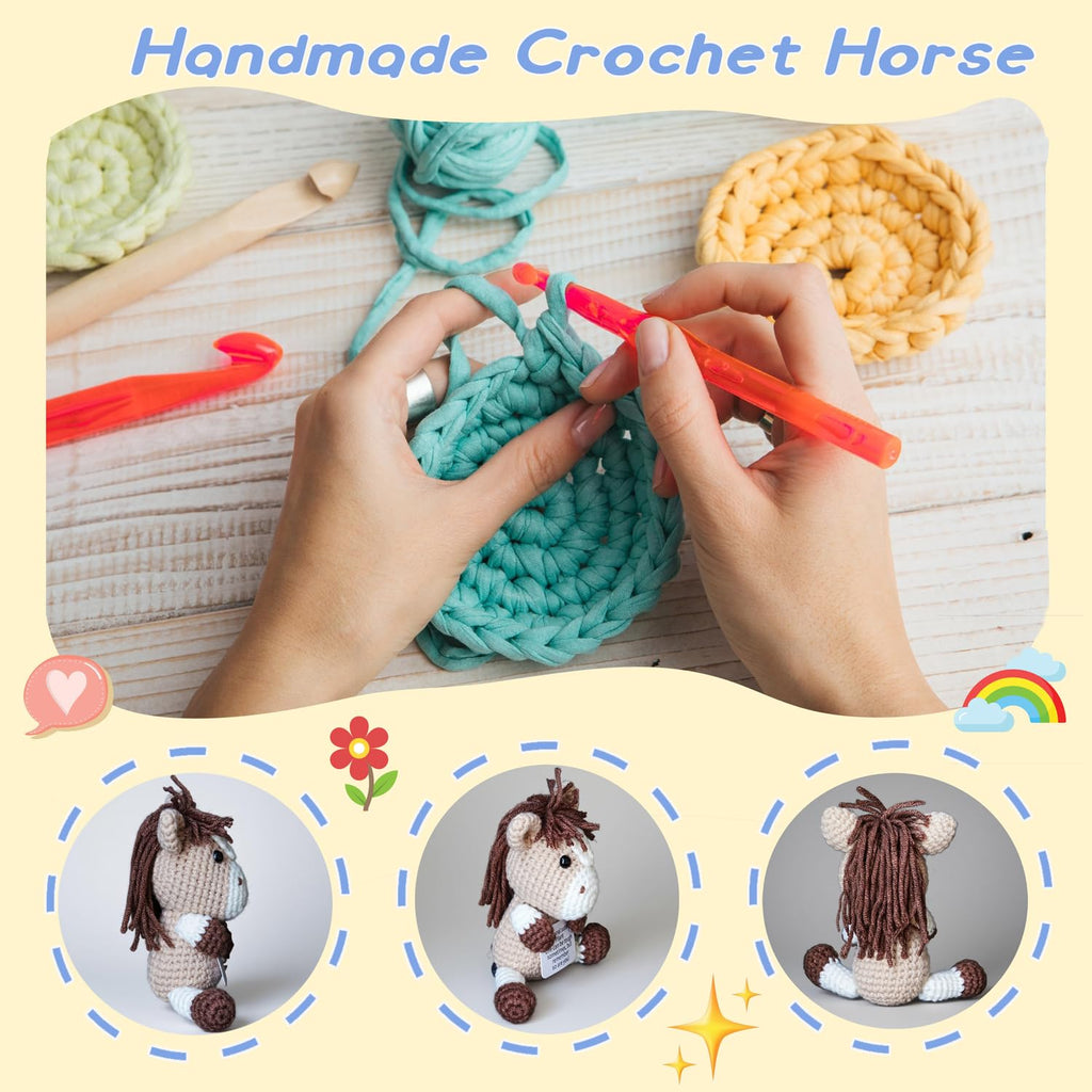 POSSHE Crochet Mini Horse Plush with Positive Card - Encouragement Gift for Friends, Coworkers, Birthday, Christmas Stocking Stuffer