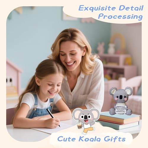 POSSHE Handmade Crochet Koala Plush - Emotional Support Gift with Positive Card, Funny Desk Companion for Friends Coworkers