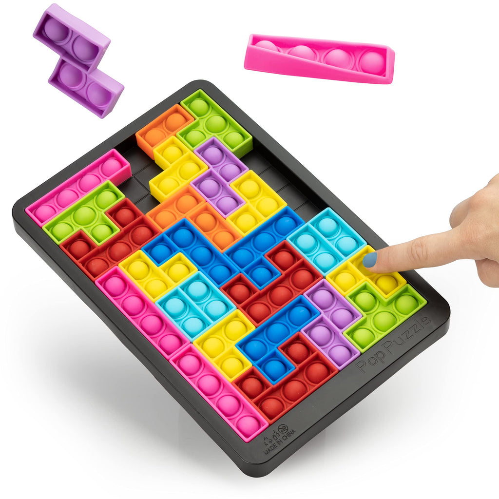 Power Your Fun Pop Puzzle Popper Fidget Game - 27pc Jigsaw Puzzle Pop It Toy for Kids and Adults, Stress Relief, STEM Learning, Non-Toxic Silicone, Black