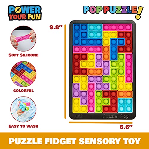 Power Your Fun Pop Puzzle Popper Fidget Game - 27pc Jigsaw Puzzle Pop It Toy for Kids and Adults, Stress Relief, STEM Learning, Non-Toxic Silicone, Black