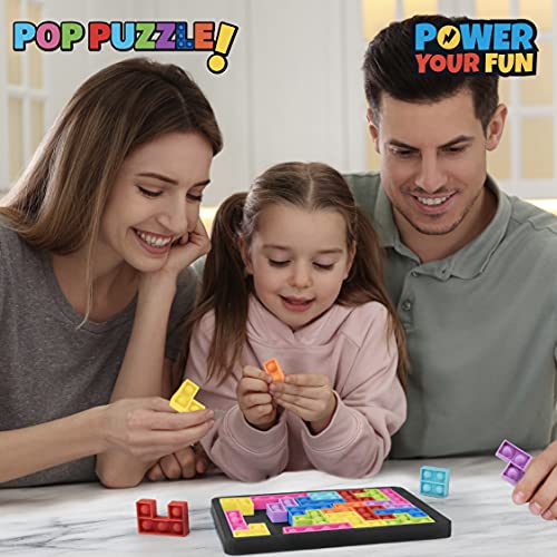 Power Your Fun Pop Puzzle Popper Fidget Game - 27pc Jigsaw Puzzle Pop It Toy for Kids and Adults, Stress Relief, STEM Learning, Non-Toxic Silicone, Black