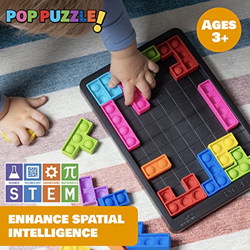 Power Your Fun Pop Puzzle Popper Fidget Game - 27pc Jigsaw Puzzle Pop It Toy for Kids and Adults, Stress Relief, STEM Learning, Non-Toxic Silicone, Black