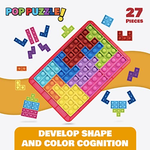 Power Your Fun Pop Puzzle Popper Fidget Game – 27pc Jigsaw Bubble Popper, Red