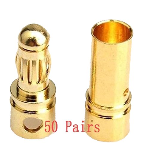 powerday 3.5mm Gold Bullet Connector (50 Pairs) - Male & Female Plugs for RC Battery ESC Motor