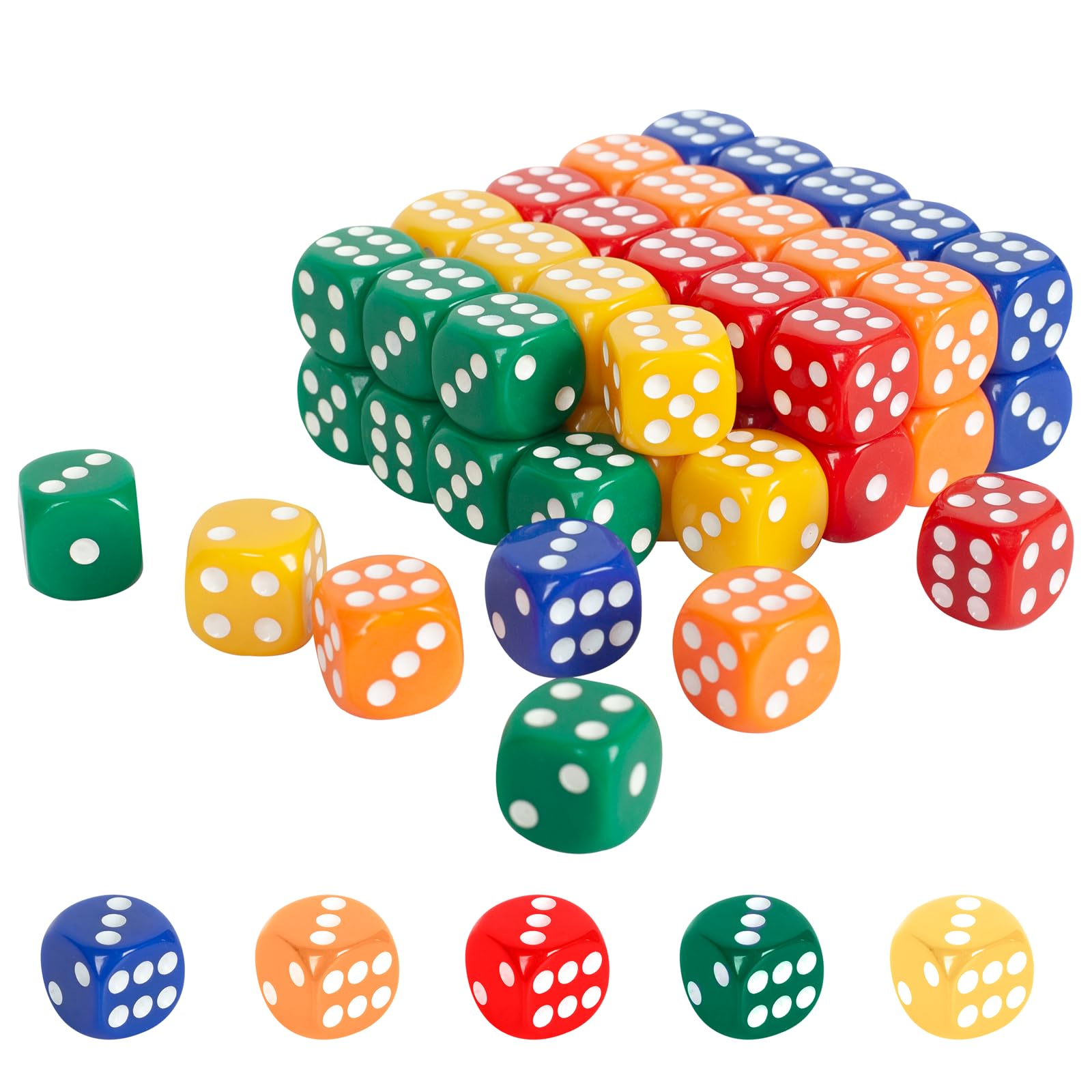 PowerKing 100-Count Multicolor Dice Set – 16mm Acrylic Dice for Games & Learning