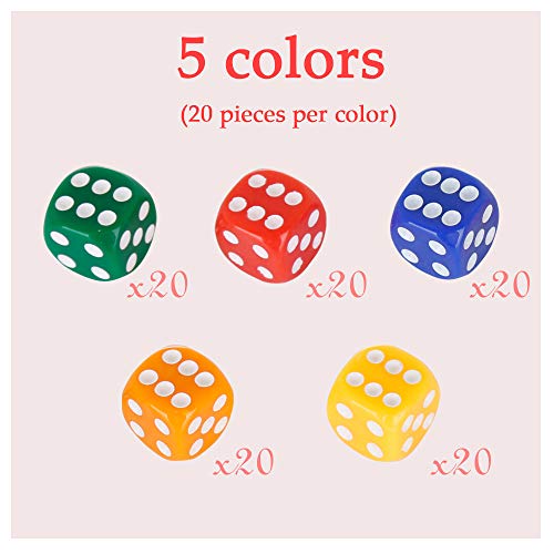 PowerKing 100-Count Multicolor Dice Set – 16mm Acrylic Dice for Games & Learning