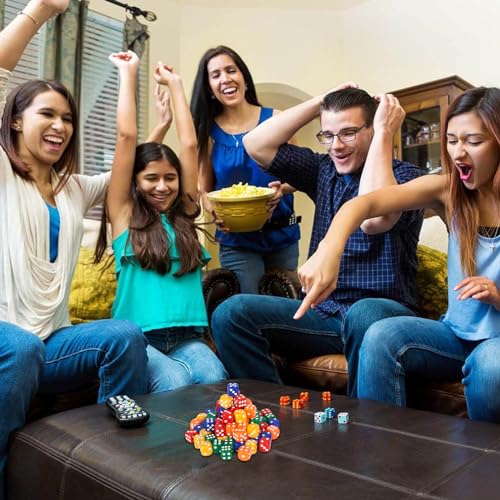 PowerKing 100-Count Multicolor Dice Set – 16mm Acrylic Dice for Games & Learning
