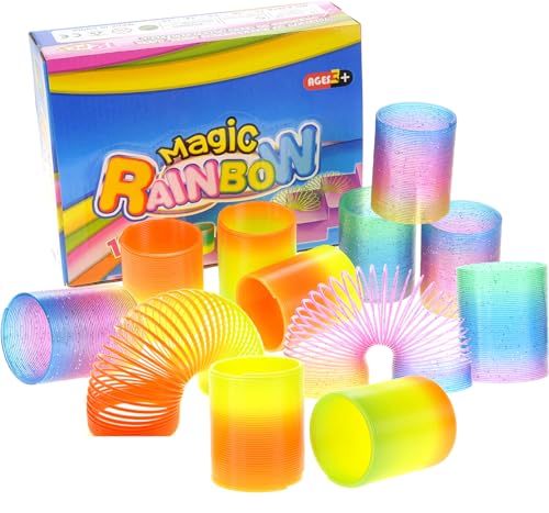 PowerTRC 12-Pack Mini Rainbow Slinky Toys – 2-Inch Spring Coils for Party Favors, Goodie Bags, and Classroom Prizes
