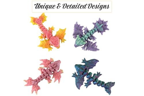 PowerTRC 3D Printed Dragon Baby Wyverns – Set of 10 Articulated Fidget Toys (Rainbow, 3 Inches)