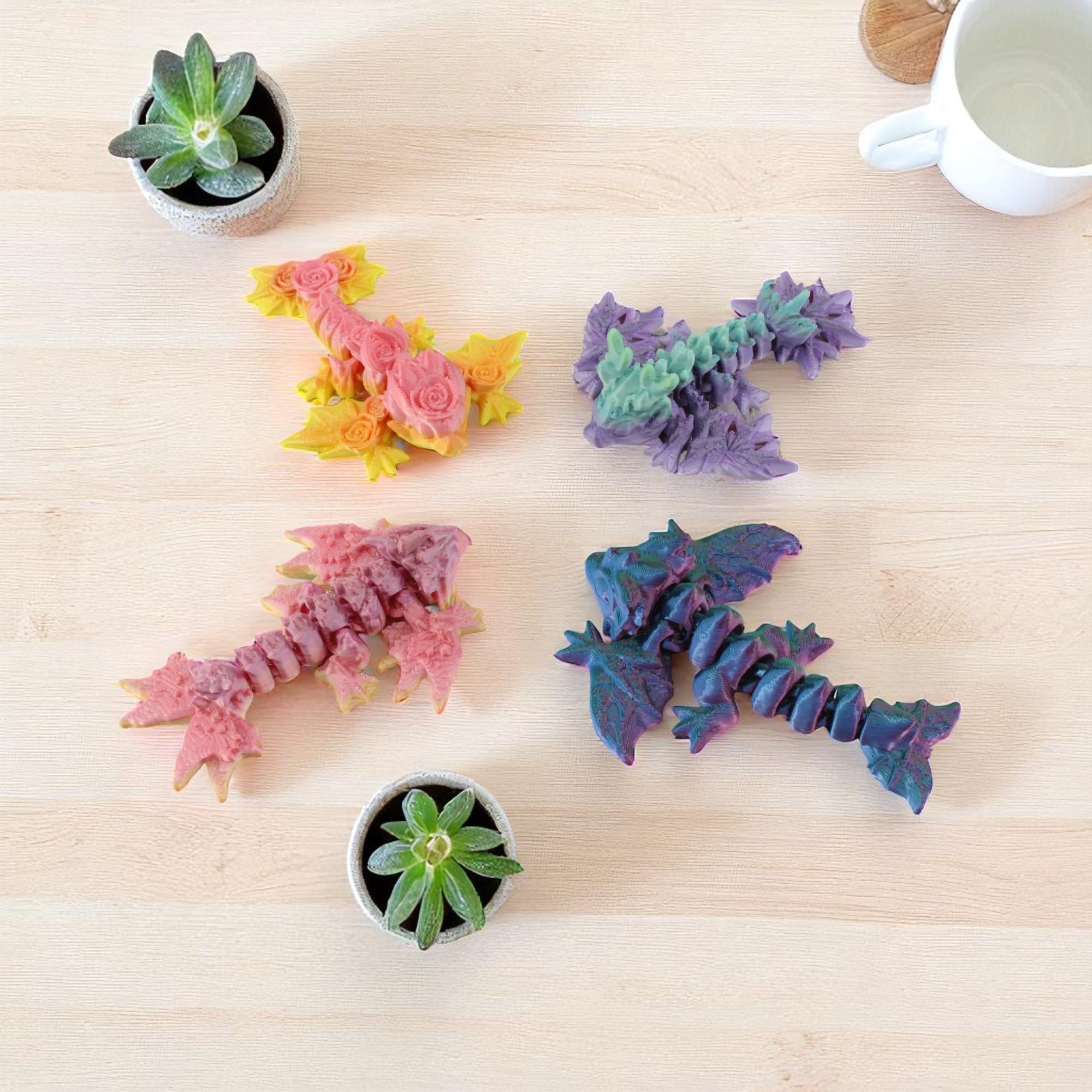 PowerTRC 3D Printed Dragon Baby Wyverns – Set of 10 Articulated Fidget Toys (Rainbow, 3 Inches)