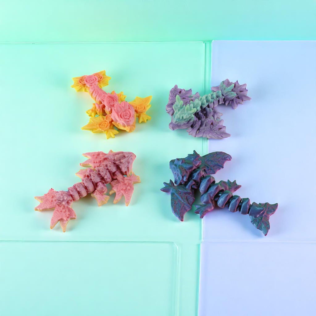 PowerTRC 3D Printed Dragon Baby Wyverns – Set of 10 Articulated Fidget Toys (Rainbow, 3 Inches)