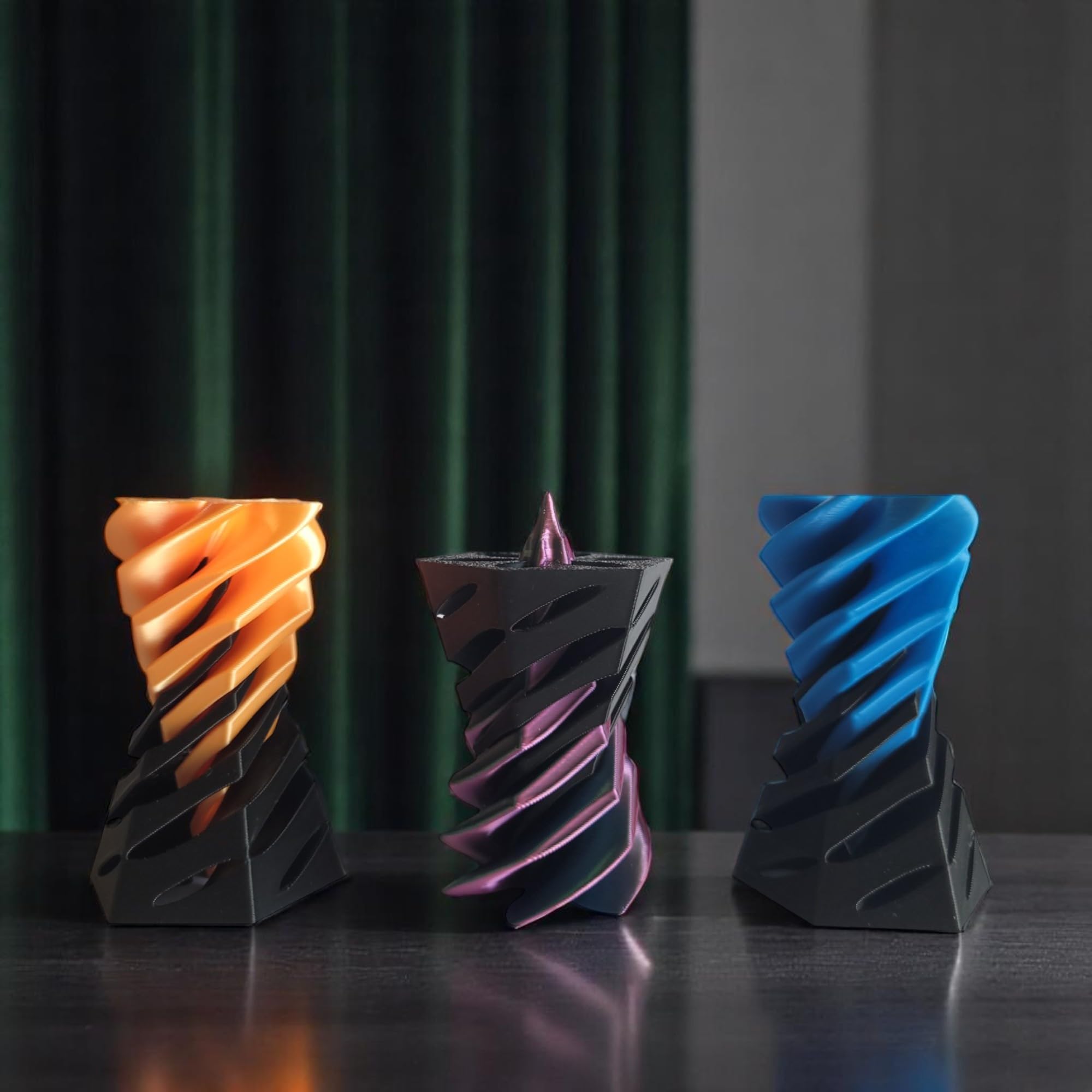 PowerTRC 3D Printed Impossible Pyramid Passthrough Toy Set of 3 – Optical Illusion Desk Fidget Toy (Orange, Blue, Tri-Color)