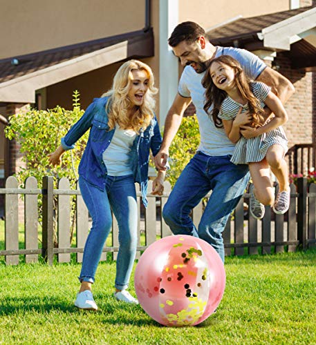 POZA Rose Gold Glitter Confetti Inflatable Beach Balls - Set of 2, 16 Inch Heavy Duty Vinyl Pool Toys for Kids and Adults