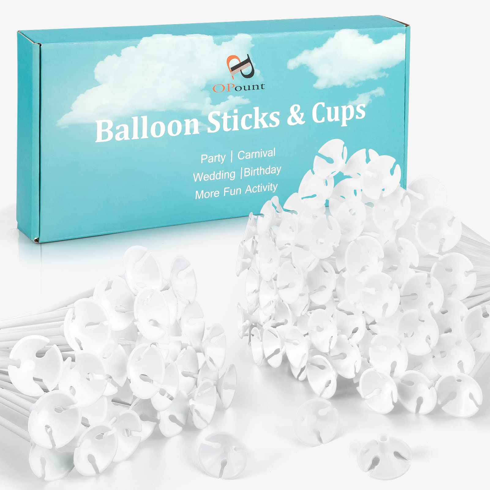 PP OPOUNT 120-Pack Balloon Sticks with Cups - 12.6" Plastic Balloon Holders for Party Decorations (White, Upgraded)