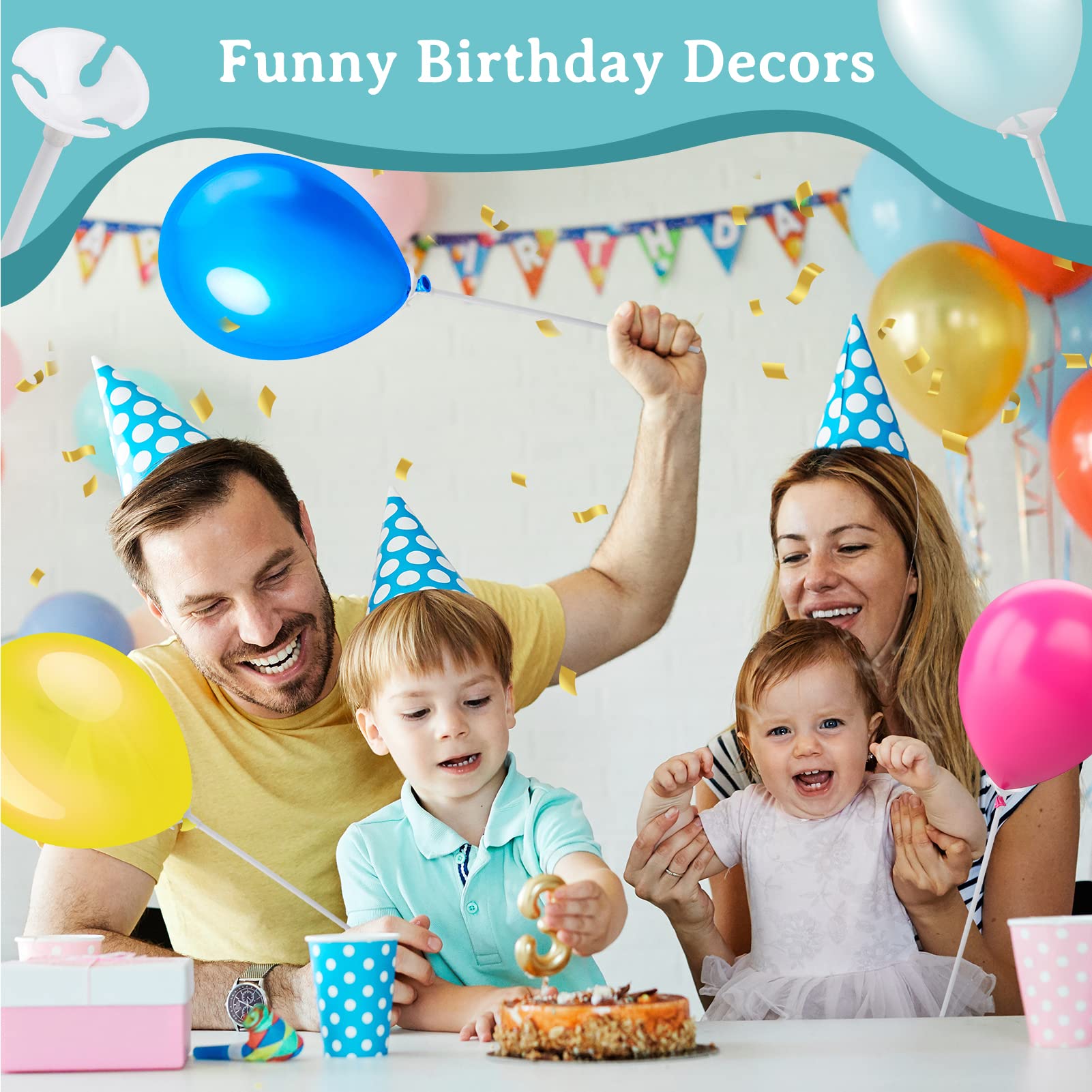 PP OPOUNT 120-Pack Balloon Sticks with Cups - 12.6" Plastic Balloon Holders for Party Decorations (White, Upgraded)