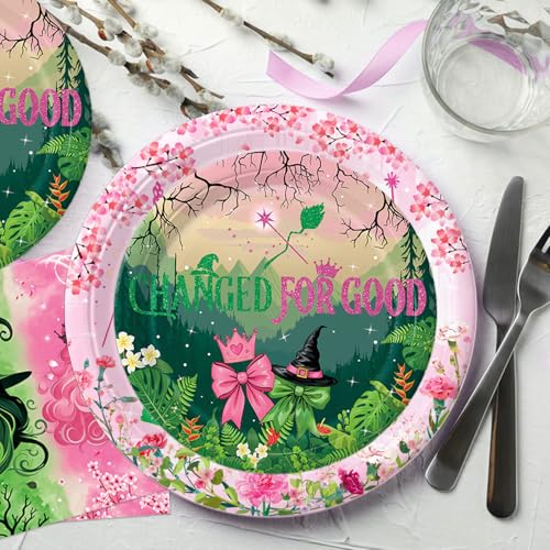 Practice Star 41pcs Witch Party Decorations: Pink & Green Plates, Napkins, Tablecloth