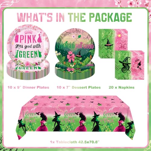 Practice Star 41pcs Witch Party Decorations: Pink & Green Plates, Napkins, Tablecloth