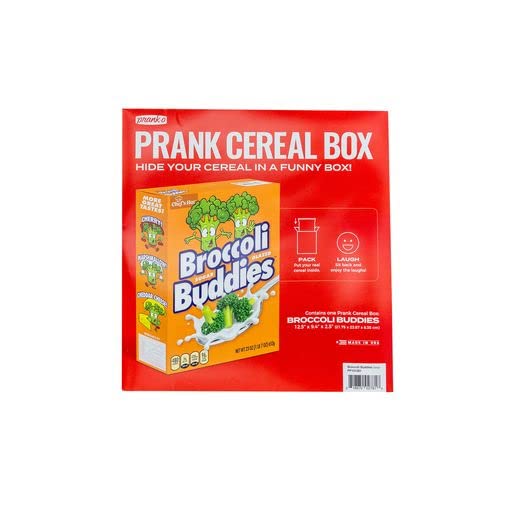 Prank-O Broccoli Buddies Empty Cereal Box – Hilarious Prank Gift for Kids, 12.5 x 9.4 x 2.5 Inches