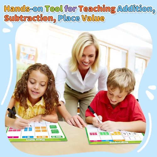 PraxiKidy Place Value Dry Erase Flash Cards – 12 Pack, 9x12 Inches, Double-Sided for Regrouping Practice