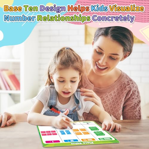 PraxiKidy Place Value Dry Erase Flash Cards – 12 Pack, 9x12 Inches, Double-Sided for Regrouping Practice