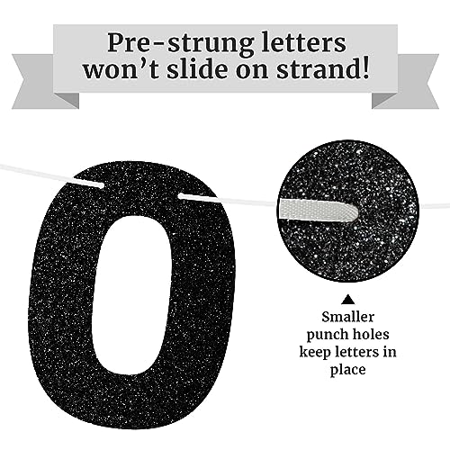 Pre-Strung 'Older Wiser Hotter' Birthday Banner – Black Glitter, No DIY, 8 ft Strands