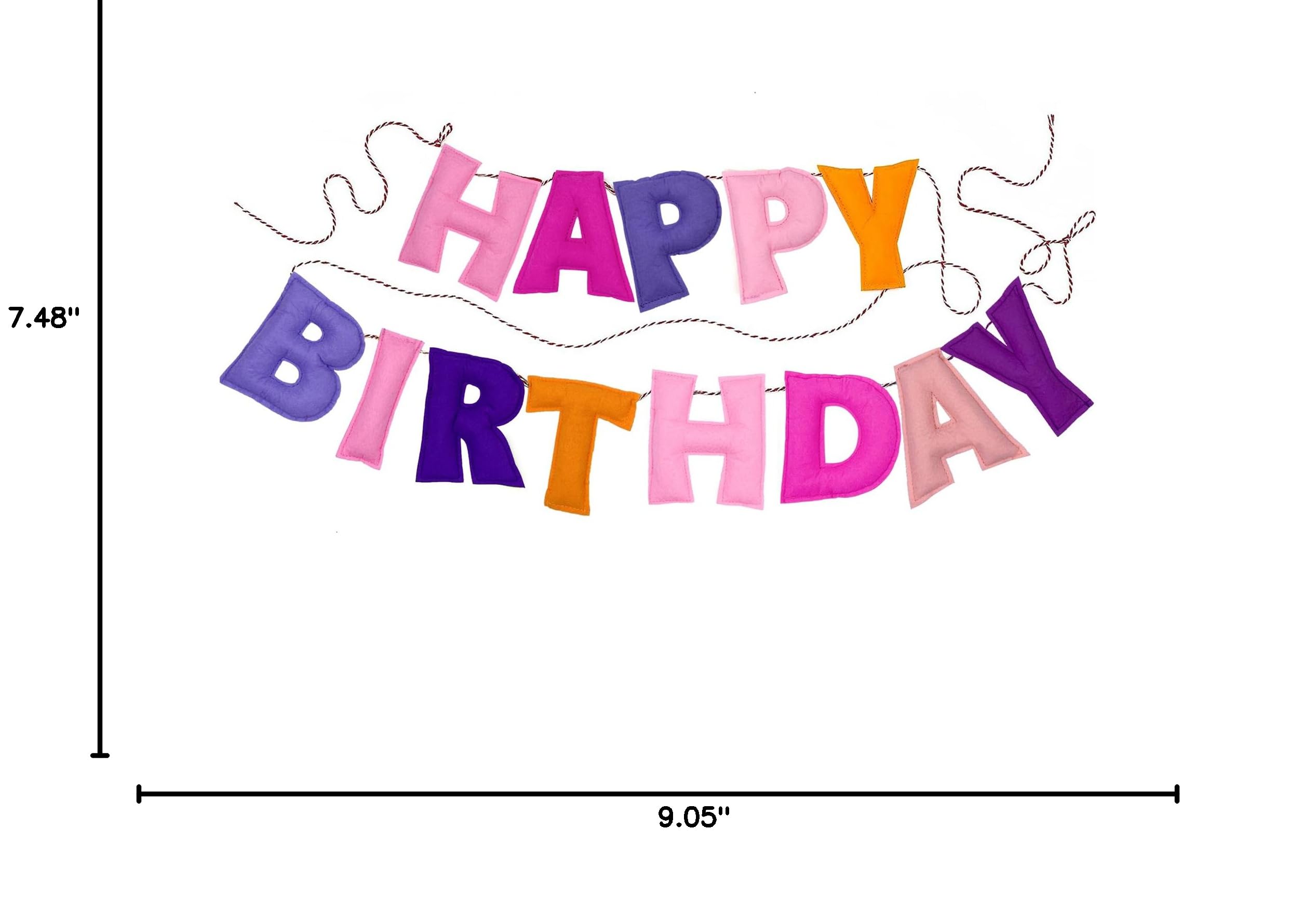 Pre-Strung Pink Felt Happy Birthday Banner - Reusable Wool Felt Garland with 3D Letters - Ready to Hang, 6.56ft