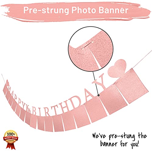 Pre-Strung Sweet 16 Photo Banner in Rose Gold – 16 Card Frames for 4x6 Photos – PartyHooman