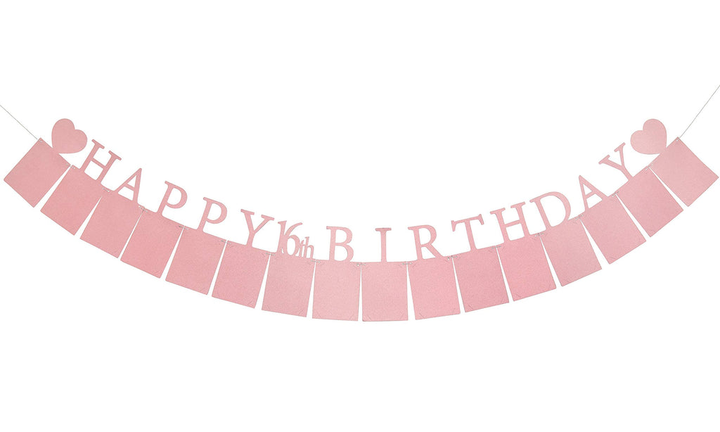 Pre-Strung Sweet 16 Photo Banner in Rose Gold – 16 Card Frames for 4x6 Photos – PartyHooman