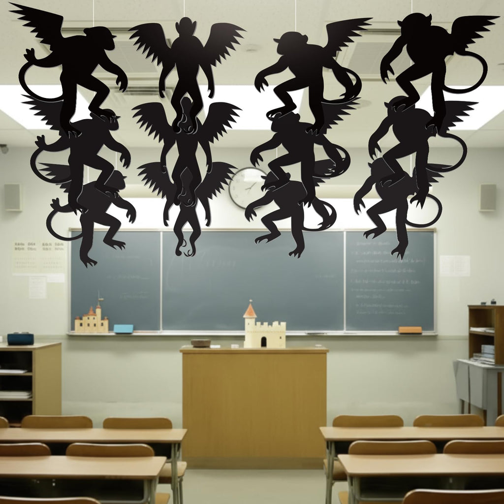 Preboun 15-Pack Hanging Wizard Monkey Decorations - Black Paper Banner for Halloween Party Ceiling Decor