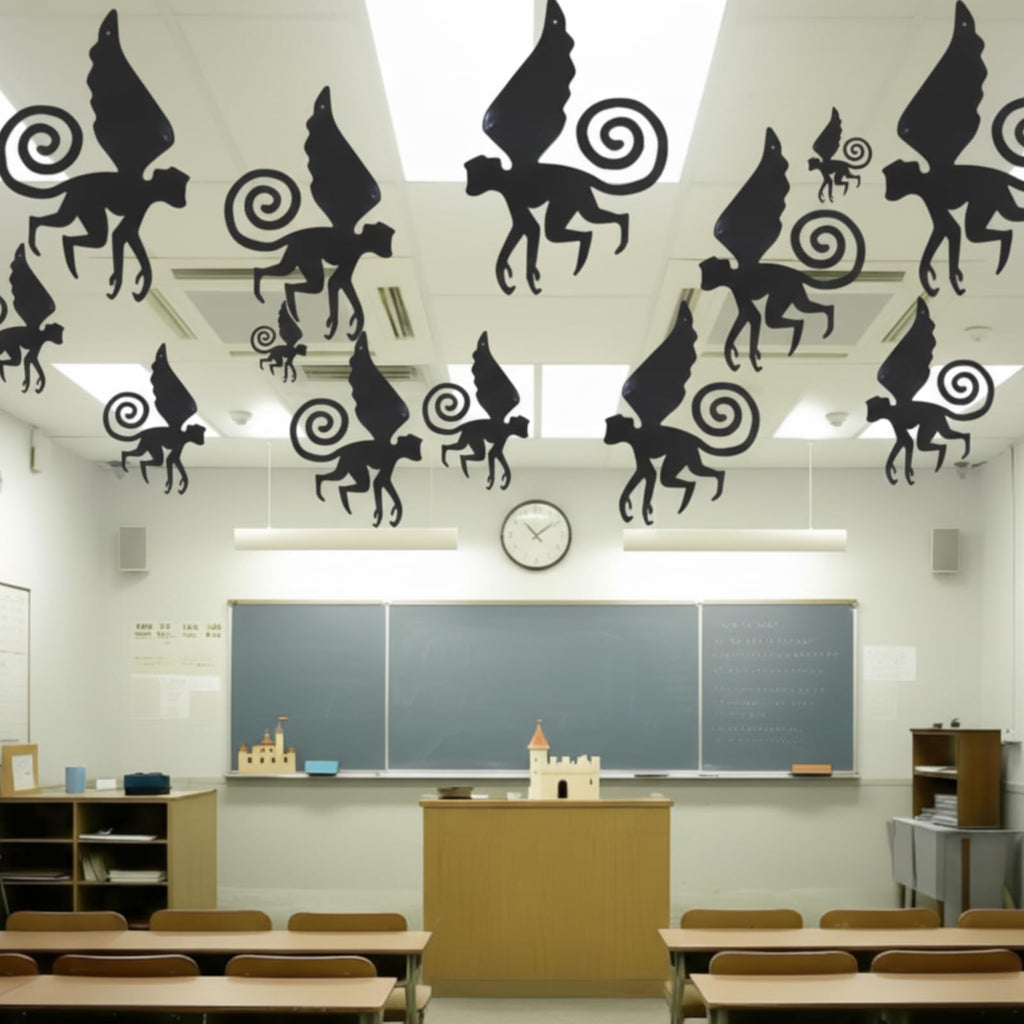 Preboun 15-Pack Hanging Wizard Monkey Decorations - Black Paper Banner for Halloween Party Ceiling Decor
