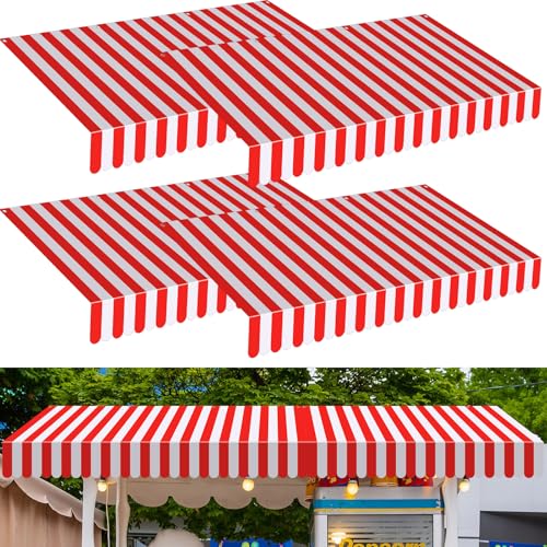 Preboun 2-Pack Circus Awning Decorations - 27.6x59 Inch Red and White Striped Carnival Tent Wall Decor for Party Photo Backdrop