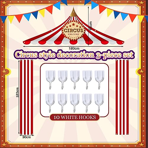 Preboun 3 Pcs Circus Tent Decorations Set - Carnival Party Banner, Striped Pennant, Clown Birthday Decor