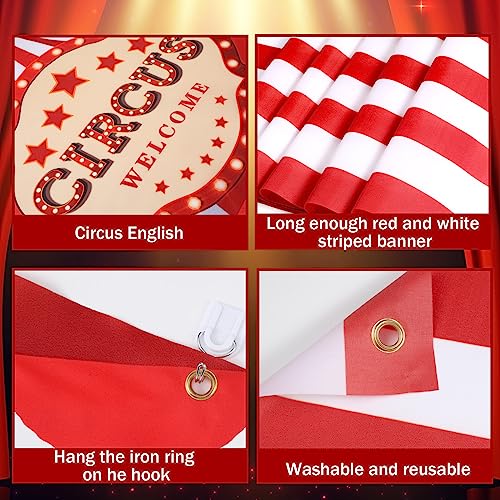 Preboun 3 Pcs Circus Tent Decorations Set - Carnival Party Banner, Striped Pennant, Clown Birthday Decor