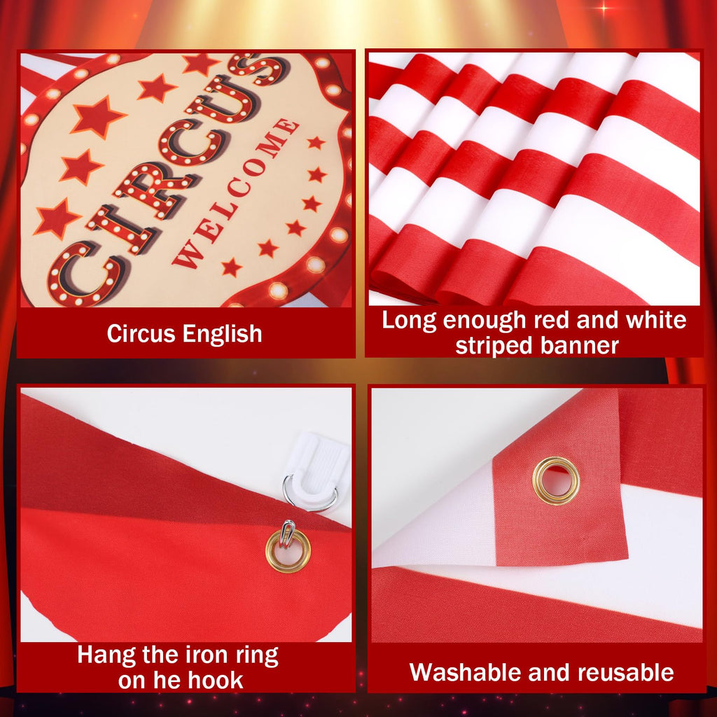 Preboun 3 Pcs Circus Tent Decorations Set - Carnival Party Banner, Striped Pennant, Clown Birthday Decor