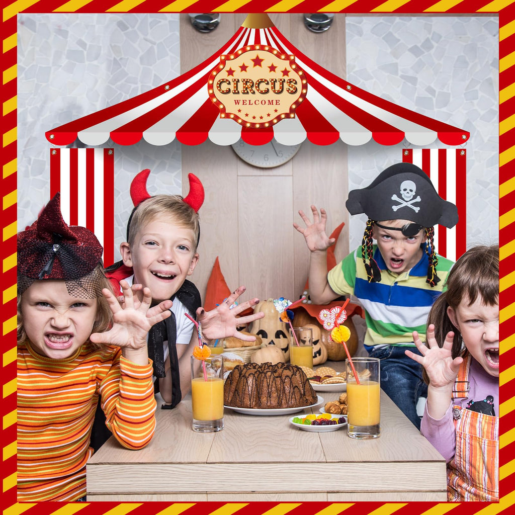 Preboun 3 Pcs Circus Tent Decorations Set - Carnival Party Banner, Striped Pennant, Clown Birthday Decor
