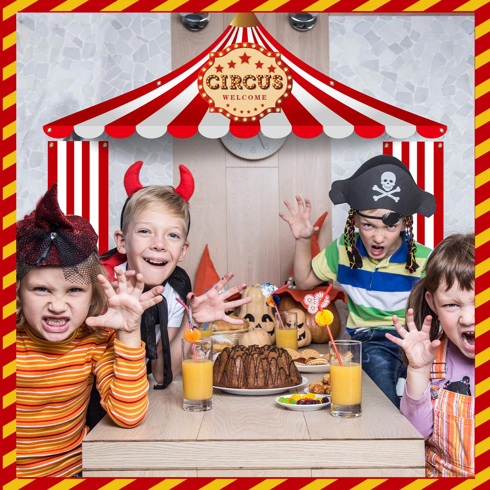 Preboun 3 Pcs Circus Tent Decorations Set - Carnival Party Banner, Striped Pennant, Clown Birthday Decor