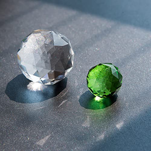 Prefdo 12" Green Gazing Ball Wind Spinner – Stainless Steel Spiral Tail with 2 K9 Crystal Prism Balls for Garden Decor