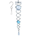 Prefdo 12-Inch Gazing Ball Spiral Tail Wind Spinner - Stainless Steel with 2 K9 Crystal Glass Balls, Lake Blue