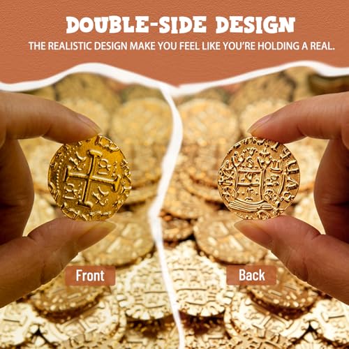 Prefdo 35-Piece Large Gold Pirate Coins Set - 1.18" Zinc Alloy Spanish Doubloon Replicas for Board Games, RPGs, and Treasure Hunts