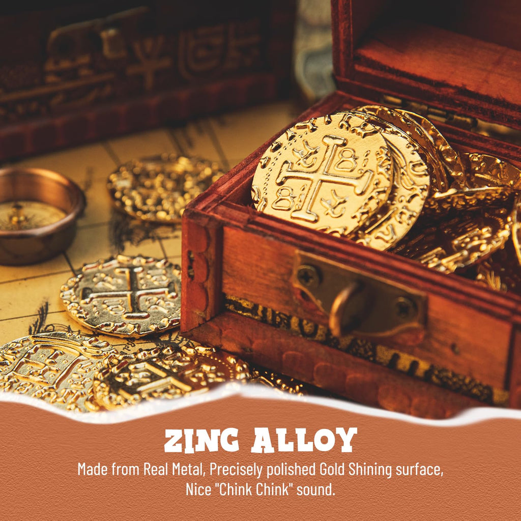 Prefdo 35-Piece Large Gold Pirate Coins Set - 1.18" Zinc Alloy Spanish Doubloon Replicas for Board Games, RPGs, and Treasure Hunts