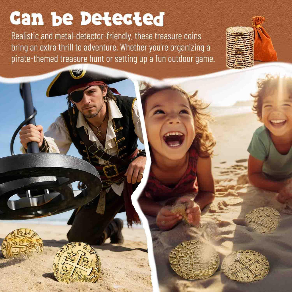Prefdo 35-Piece Large Gold Pirate Coins Set - 1.18" Zinc Alloy Spanish Doubloon Replicas for Board Games, RPGs, and Treasure Hunts
