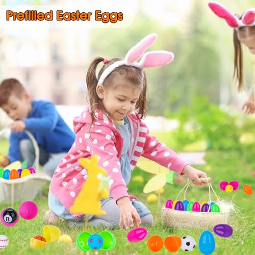 Prefilled Easter Eggs with Sports Ball Spinners – 24 Pack for Easter Basket Stuffers