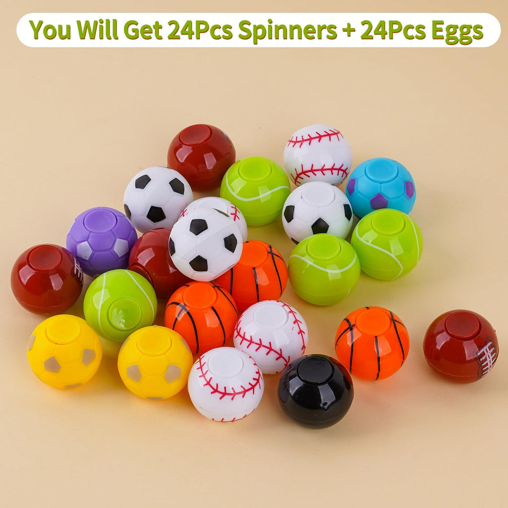 Prefilled Easter Eggs with Sports Ball Spinners – 24 Pack for Easter Basket Stuffers