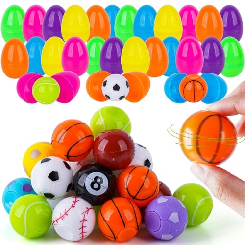 Prefilled Easter Eggs with Sports Ball Spinners – 24 Pack for Easter Basket Stuffers