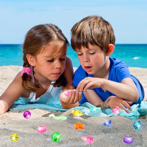 Prehalpty 60-Piece Diving Pool Toys Set: Acrylic Gems & Sea Creatures for Underwater Treasure Hunts, Includes Mesh Bag